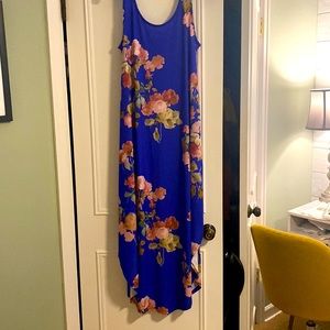 Beautiful Royal blue floral dress with side rounded slits